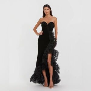 Mac Duggal Black Strapless Gown with Ruffle Detail